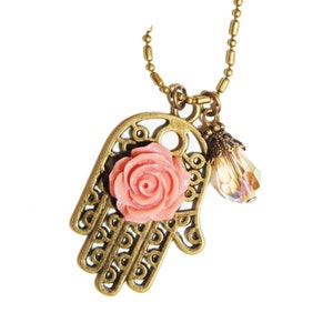 Collier Hamsa, de mauvais oeil, Bronze Hamsa, Hamsa charme collier, collier de charme grand Hamsa