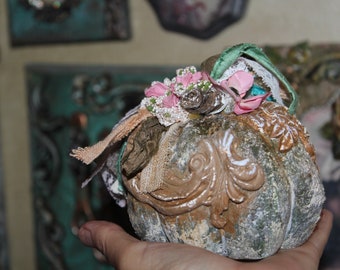 Abóbora de pedra feita à mão: decoração de outono chique e surrada (11,4 cm x 7,6 cm)