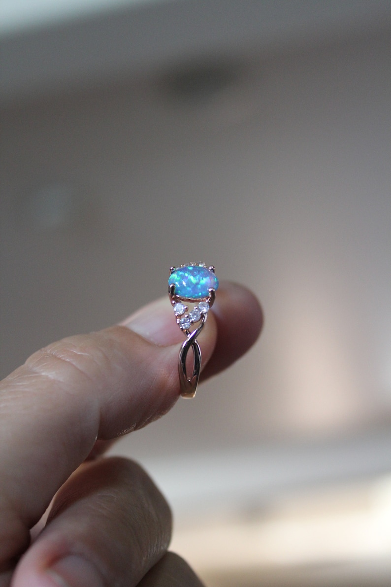 engagement ring wedding band opal ring rose gold ring,rose gold opal ring,Opal ring,opal band friendship ring blue opal ring