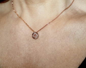 Dainty Gold Compass Necklace: Stainless Steel Circle Charm