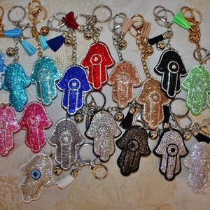 Hamsa keychain, large hamsa keychain, Hamsa key ring, hamsa key chain, evil eye keychain, crystal hamsa, evil eye key chain
