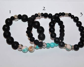 bracelet yoga, bracelet pierre de lave, bracelet pierre de lave noire, bracelet onyx mat, bracelet turquoise, bracelet élastique, bracelet onyx noir