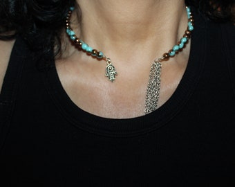 Handmade Hamsa Charm Necklace: Evil Eye Protection