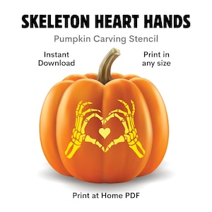 Kürbisschnitzvorlage mit Skelettherzhänden: Halloween-Vorlage mit Herz (Sofort-Download)