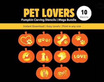 Plantillas para tallar calabazas de Halloween: diseños para amantes de las mascotas (descarga instantánea)