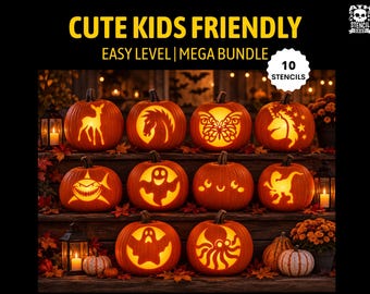 Cute and Kid Friendly Pumpkin Stencils: Easy and Beginner Level Halloween Template Pattern Designs (Instant Download)