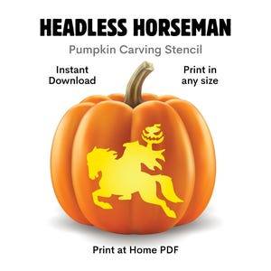 Headless Horseman Pumpkin Stencil: Creative Halloween Carving Template Pattern Designs (Instant Download)
