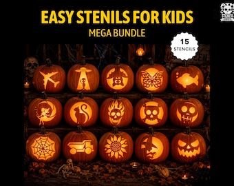 Easy Pumpkin Stencils For Kids: Trending & Fun Beginner Level Halloween Carving Templates (Instant Download)