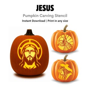 Plantilla de calabaza de Jesús: Diseño de plantilla para tallar con motivos religiosos de Halloween (Descarga instantánea)