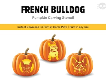 Plantilla de calabaza de bulldog francés: Ideas de patrones para tallar perros en Halloween (Descarga instantánea)