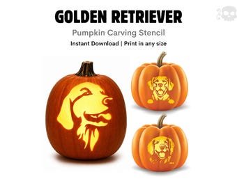 Golden Retriever Pumpkin Stencil: Cutest Halloween Dog Carving Template Pattern (Instant Download)