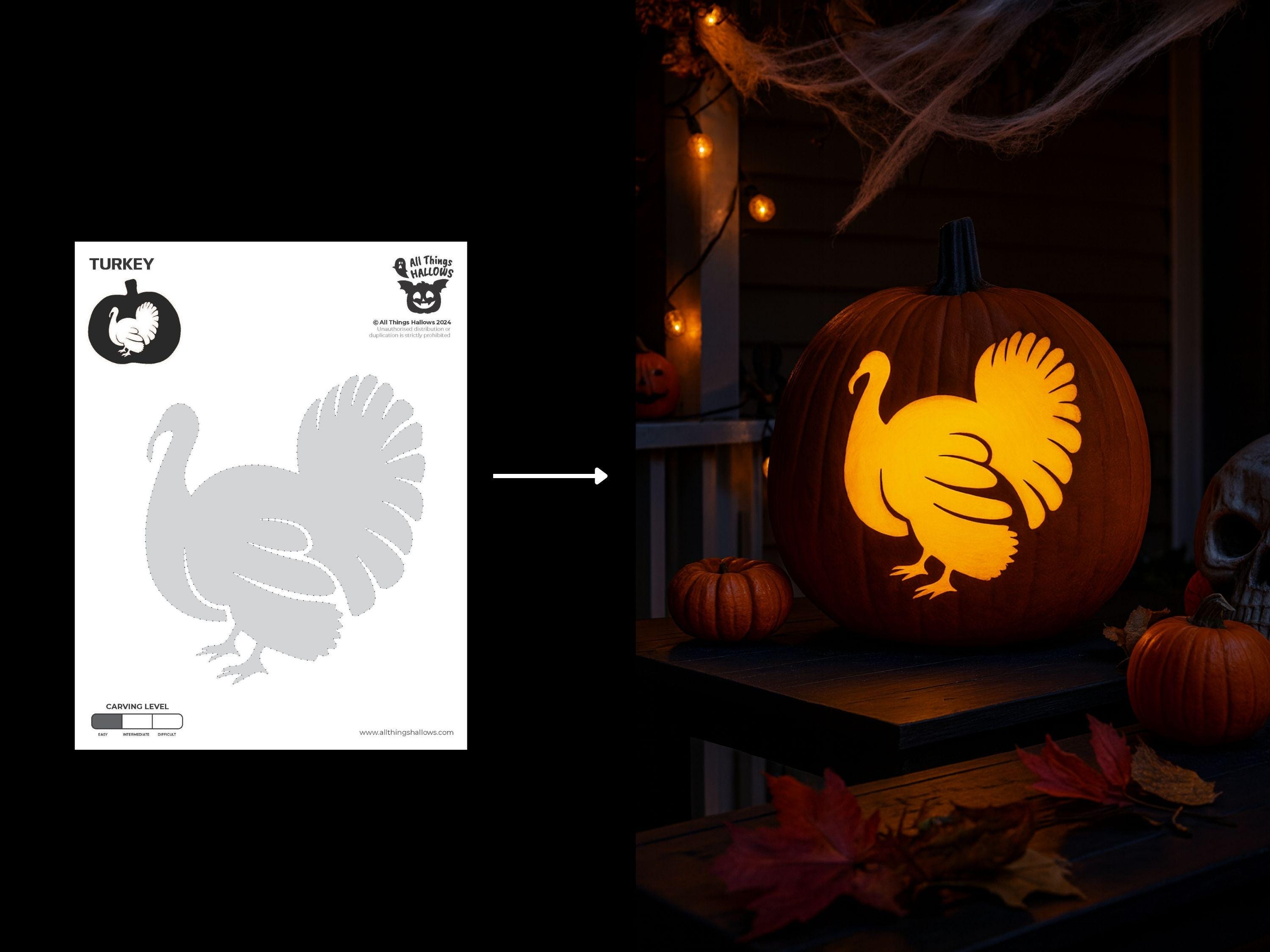 Turkey Pumpkin Stencil Easy Printable Halloween Carving Template