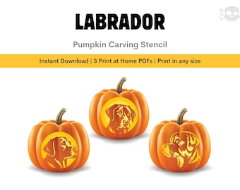 Plantilla para tallar calabaza de labrador: Diseño de plantilla de Halloween con diseño de perro de moda (descarga instantánea)