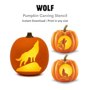 Spooky Wolf Pumpkin Carving Stencil: Halloween Animal Design (Instant Digital Download)