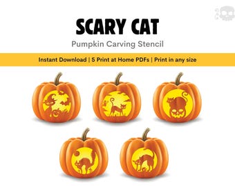 Scary Cat Pumpkin Stencil: PRINTABLE Cat Pumpkin Carving Template, Cat Jack O Lantern Carving Stencil, Cats Face Pumpkin Stencil Design