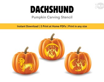 Plantilla de calabaza de perro salchicha: Diseños de patrones para tallar en Halloween (descarga instantánea)