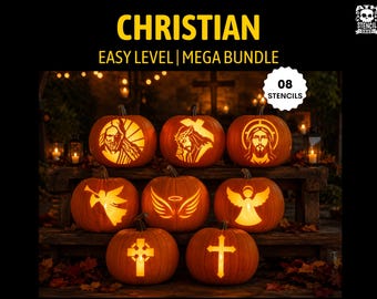 Christian Pumpkin Carving Stencil Bundle: 8 Printable Religious Halloween Pattern Templates (Instant Download)