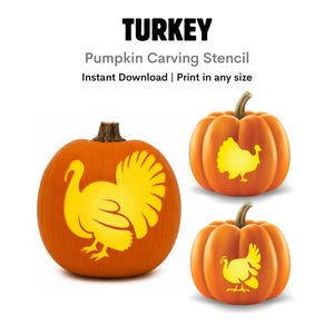 Turkey Pumpkin Stencil: Easy Printable Halloween Carving Template Pattern Design (Instant Download)
