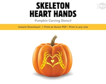 Skeleton Heart Hands Pumpkin Carving Stencil: Halloween Template Patterns With Heart (Instant Download)