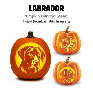 Molde para esculpir abóbora com desenho de labrador: Modelo de abóbora de Halloween com estampa de cachorro em alta (Download instantâneo)