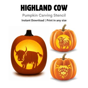 Highland Cow Pumpkin Stencil: Rustic Farmhouse Cow Printable Patterns (Instant Download)