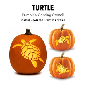 Stencil per zucca a forma di tartaruga: modelli per intagliare la zucca di Halloween, da facili a difficili (download digitale immediato)