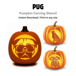 Pug Pumpkin Stencil: Printable Halloween Carving Template Pattern Ideas (Instant Download)