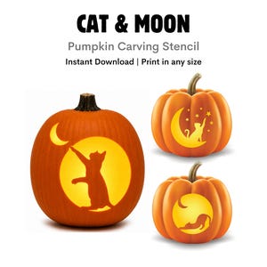 Cat and Moon Pumpkin Stencil: Mystical Halloween Design Ideas (Instant Digital Download)