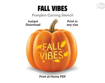 Fall Vibes Pumpkin Stencil: Fall Halloween Carving Template, Pattern Designs (Instant Download)