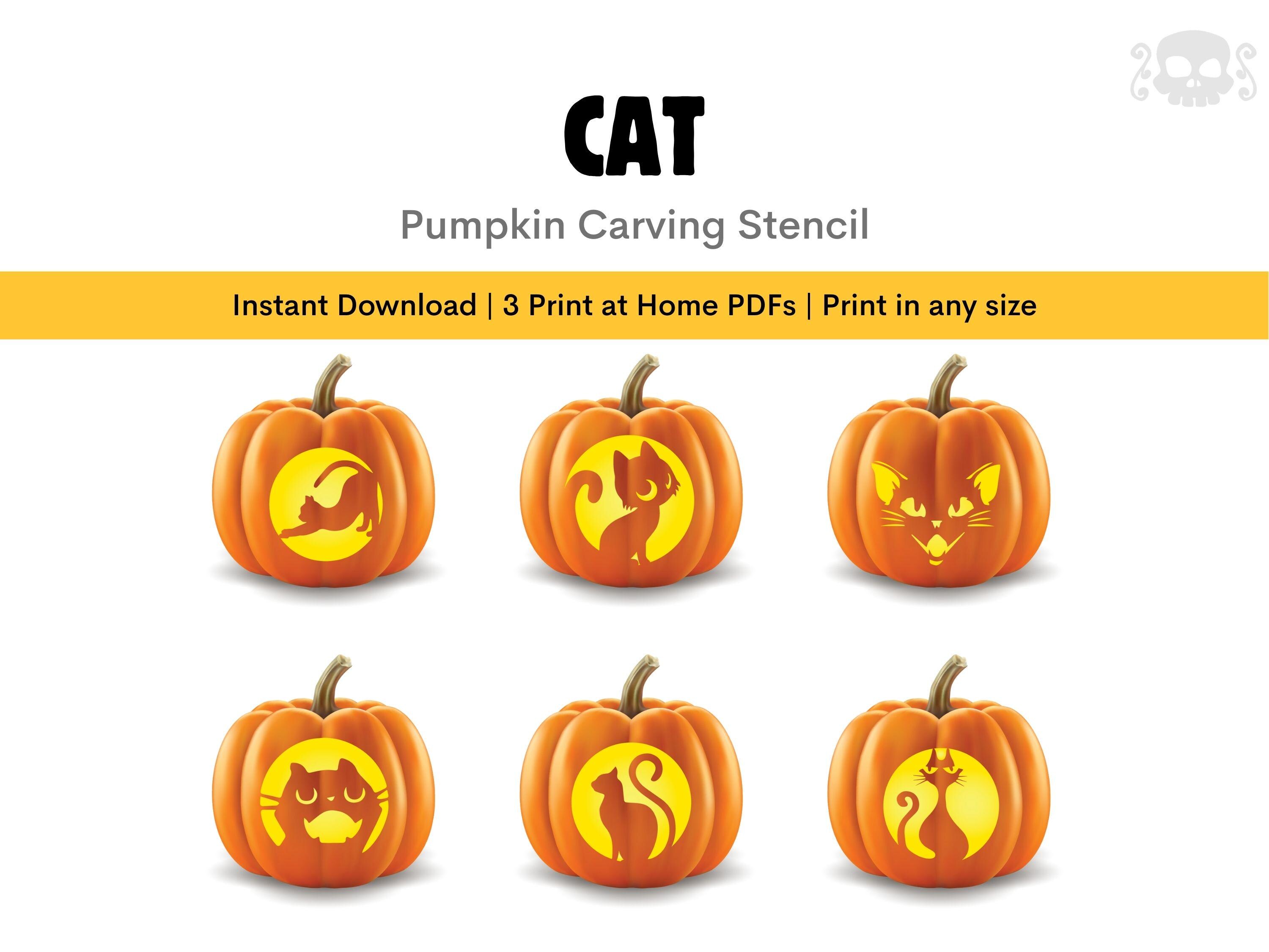 猫のかぼちゃ彫刻ステンシル：怖い、不気味な、お化け猫のデザインテンプレート（すぐにダウンロード） - Etsy 日本, image size:3000x2250
