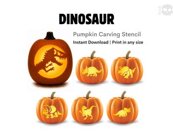 Dinosaur Pumpkin Stencil: Easy Printable T Rex, Dino Templates For Halloween Carving (Instant Download)