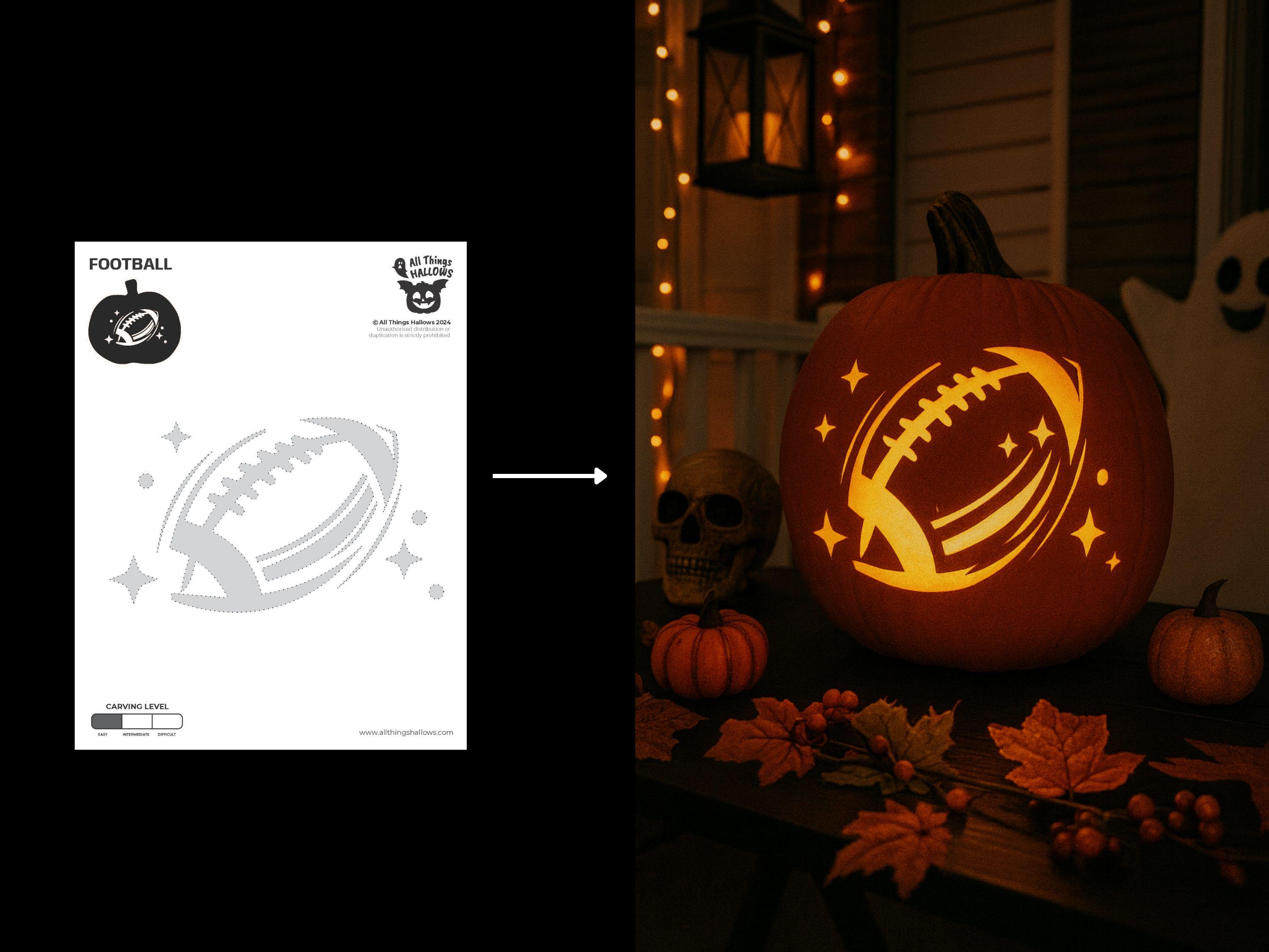 Football Pumpkin Stencil: NFL Ball Halloween Carving Pattern Templates ...