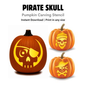 Pirate Skull Pumpkin Stencil: Scary, Spooky Pirate Halloween Design (Instant Digital Download)