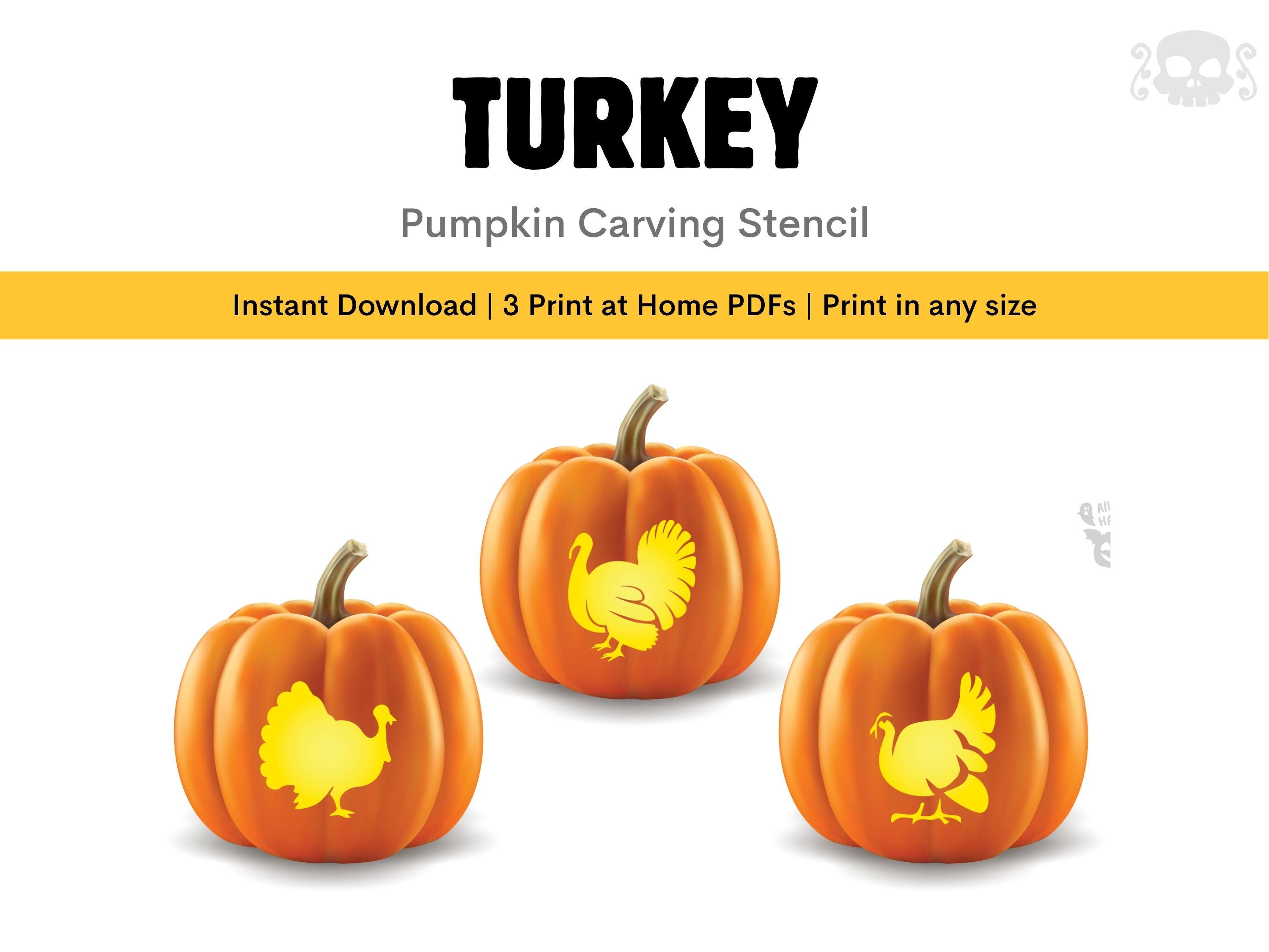turkey pumpkin stencil: easy printable halloween carving template