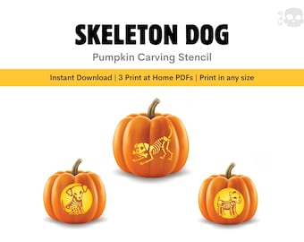 Plantilla de calabaza con esqueleto de perro: Patrones de plantillas de Halloween aterradores (PDF de descarga instantánea)