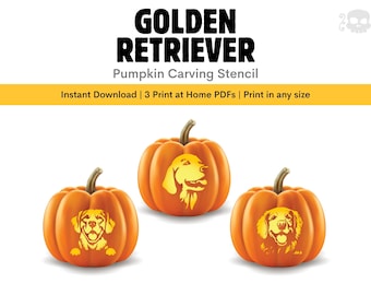 Golden Retriever Pumpkin Stencil: Cutest Halloween Dog Carving Template Pattern (Instant Download)