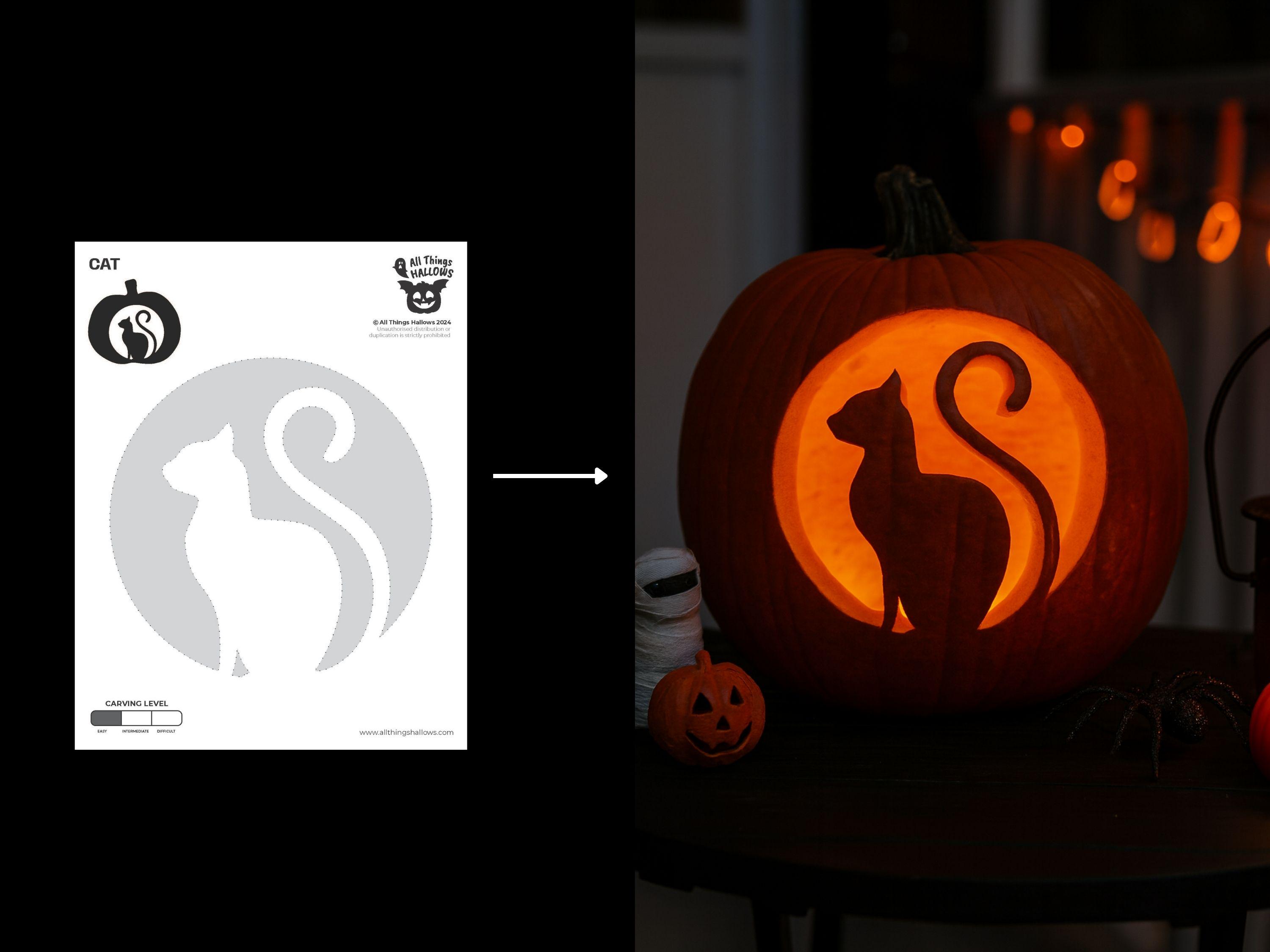 猫のかぼちゃ彫刻ステンシル：怖い、不気味な、お化け猫のデザインテンプレート（すぐにダウンロード） - Etsy 日本, image size:3000x2250