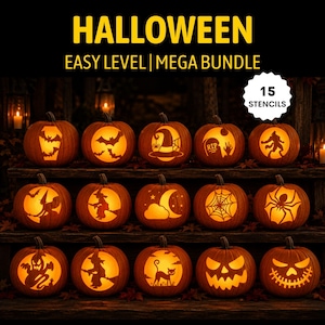 Popular Halloween Pumpkin Carving Stencils: 15 Mega Bundle Templates (Instant Download PDF)