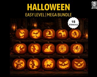 Popular Halloween Pumpkin Carving Stencils: 15 Mega Bundle Templates (Instant Download PDF)