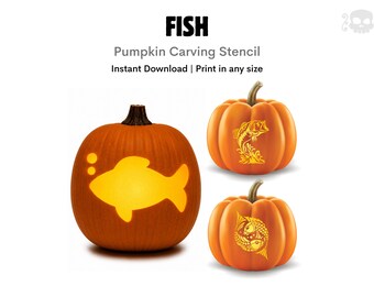 Plantilla de calabaza con forma de pez: Plantillas para tallar motivos marinos y de vida oceánica (Descarga instantánea)