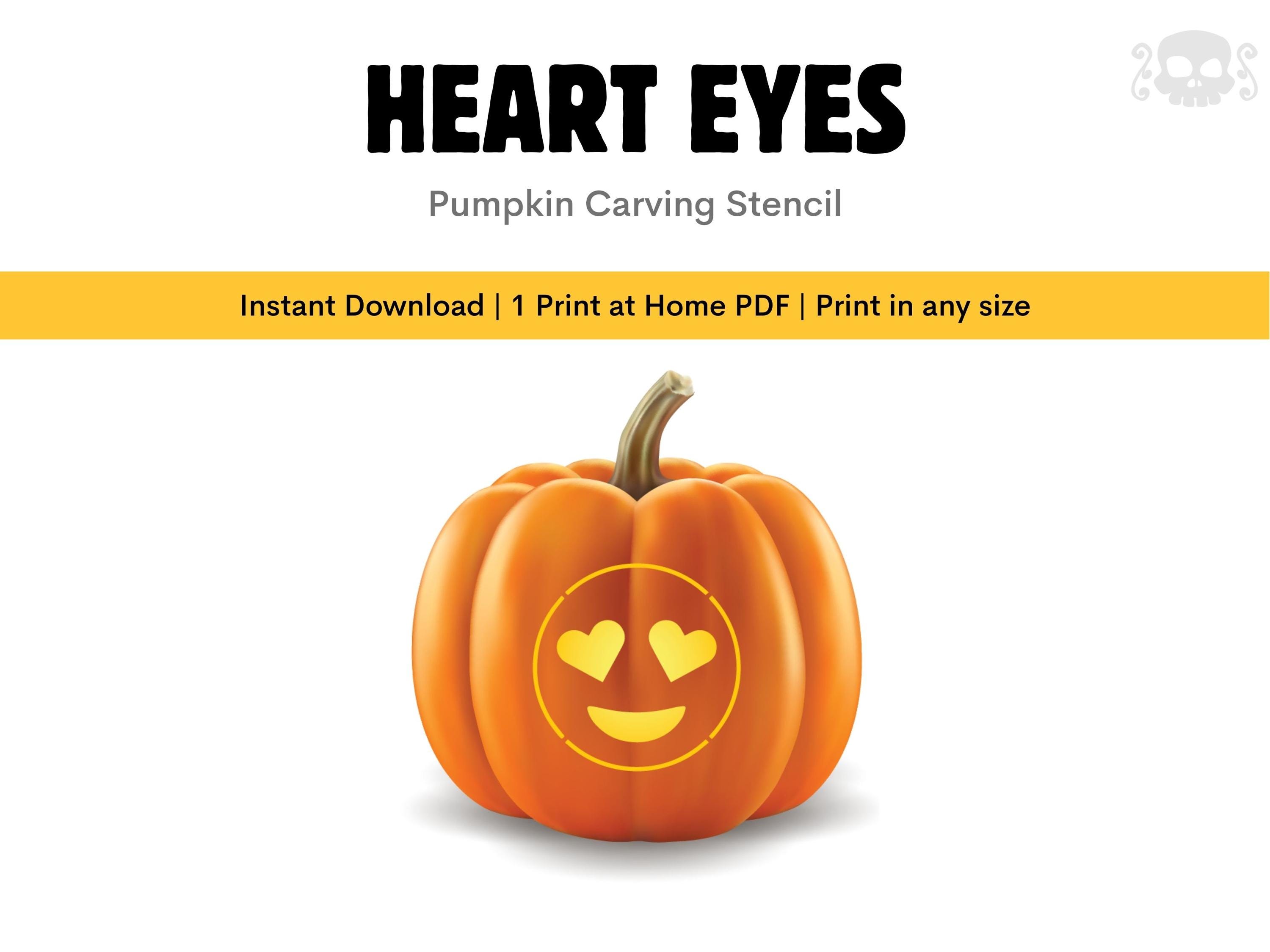 Heart Eyes Pumpkin Stencil: Cute Emoji Halloween Carving Template…