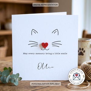 Personalised Cat Sympathy Card, Pet Loss Memorial, Handmade Button Detail