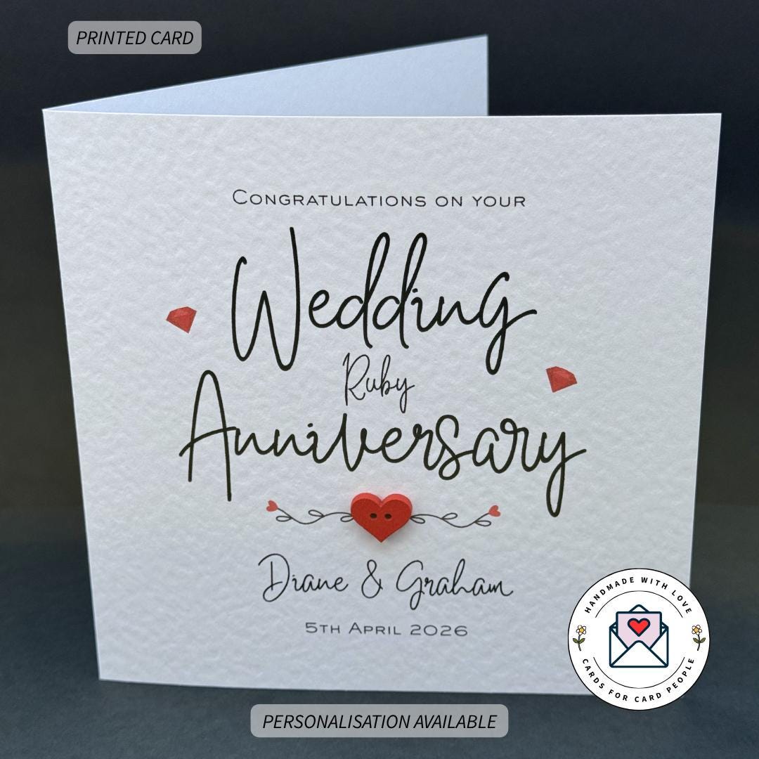 Personalised 40th Ruby Wedding Anniversary Card - Handmade - Etsy UK