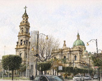 Impresión artística de la Plaza de la Catedral de Pompeya (descarga digital)