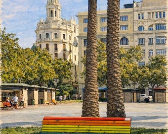 Impresión artística del Banco Arcoíris de Valencia (Descarga digital)