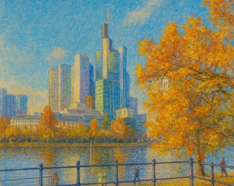 Impresión artística de la ribera otoñal de Fráncfort (descarga digital)