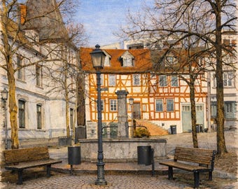 Impresión artística de la Plaza del Casco Antiguo de Idstein (descarga digital)
