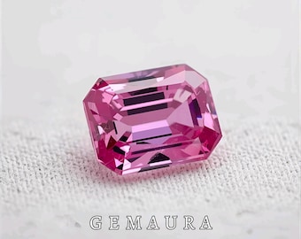 Zaffiro rosa naturale da 10 x 8 mm, taglio smeraldo, pietra preziosa sciolta rosa brillante