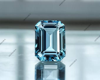 Pietra preziosa sciolta blu oceano da 9,25 ct, taglio smeraldo, 12 x 10 mm