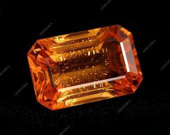 Zaffiro arancione taglio smeraldo da 9,3+ ct: pietra preziosa color pesca ardente